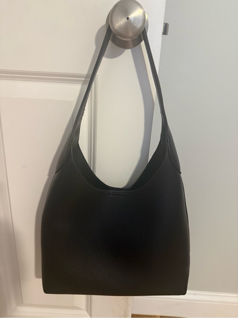 Black Leather Shoulder Bag - Minimalist Women's Hobo